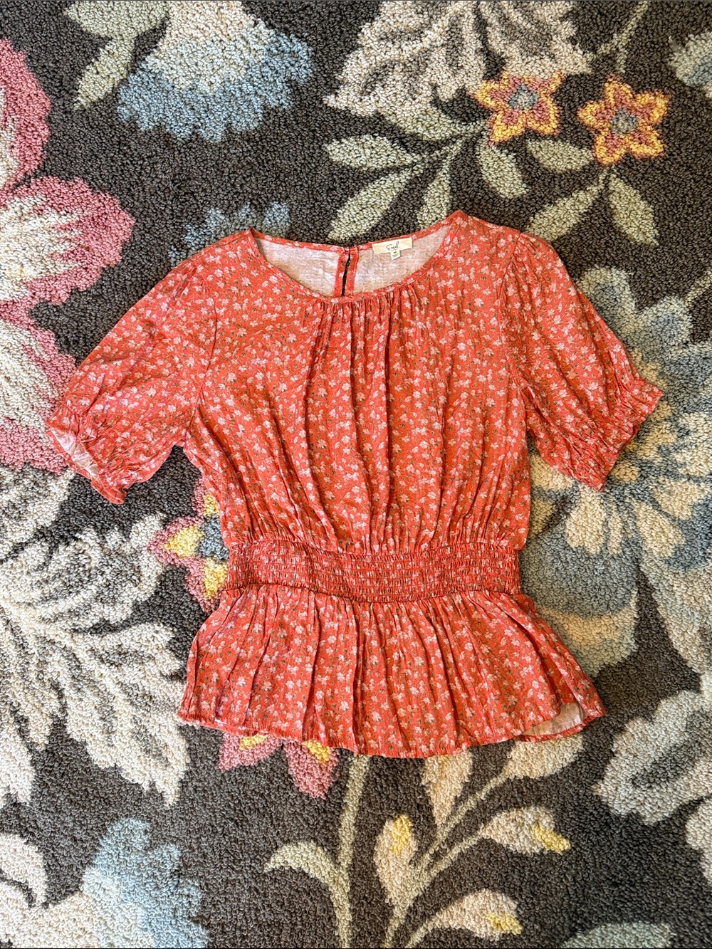 Easel Floral Peplum Top – Rust/Coral, Size M NWOT